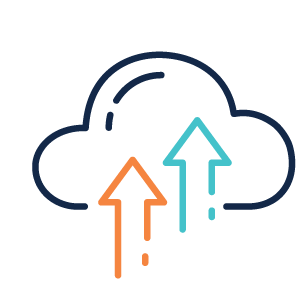 an illustration of the cloud with an orange and cyan arrow pointing up into it,