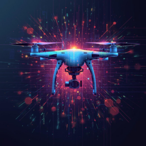 Image of drone surrounded by different pieces of CMMC compliance